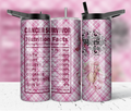 Cancer Survivor 20oz Skinny Tumbler - Breast Cancer Awareness Warrior Gift - Pink Plaid Insulated Travel Mug with Straw