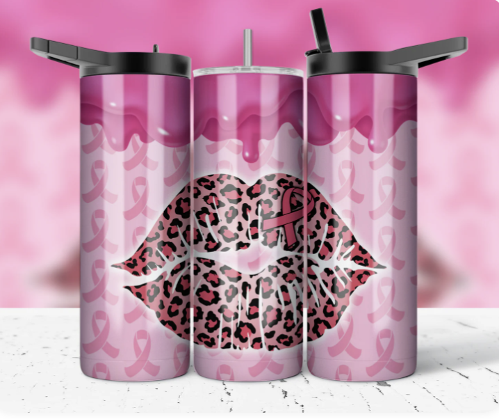 Pink Leopard Lips Awareness 20oz Skinny Tumbler – Insulated Stainless Steel Cup with Straw