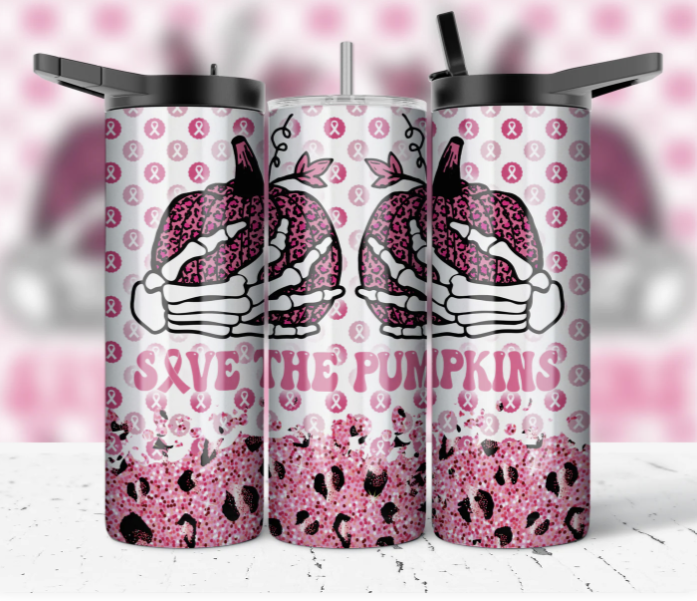 Save The Pumpkins 20oz Stainless Steel Tumbler - Breast Cancer Awareness