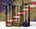 20oz Patriotic Leopard Tumbler | American Flag & Gold Glitter Animal Print Insulated Cup