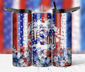 Patriotic 20oz Tumbler with Lid and Straw - God Bless The USA Floral American Flag Design