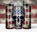 20oz Distressed American Flag Skull Tumbler | Patriotic Stainless Steel Travel Mug