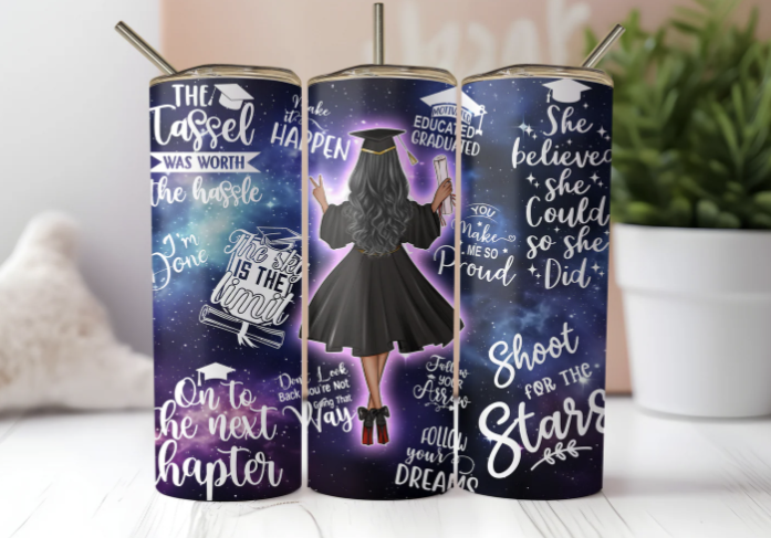 Personalized 20oz Graduation Tumbler - Galaxy "She Believed She Could" Wrap - Class of 2026 Gift