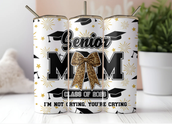 Senior Mom Class of 2026 Tumbler - 20oz Stainless Steel Graduation Gift with Leopard Bow