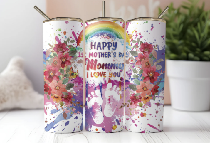 First Mother's Day Floral & Rainbow Keepsake Tumbler